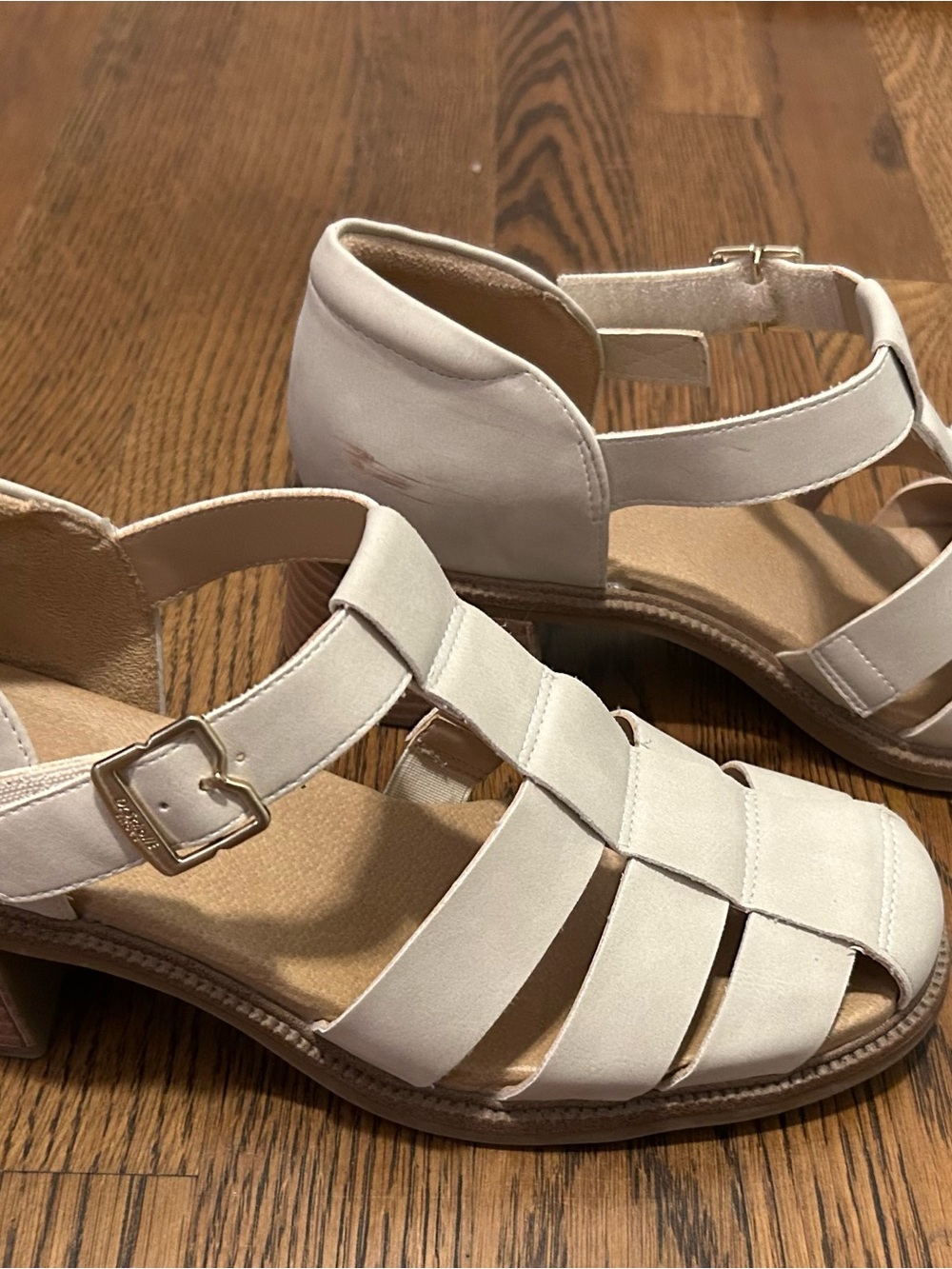 Dr. Scholl's Cream Strappy fisherman Block Heel closed toe Sandals - Picture 3 of 8